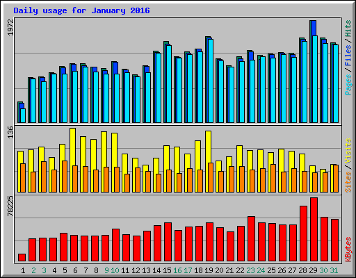 Daily usage for January 2016